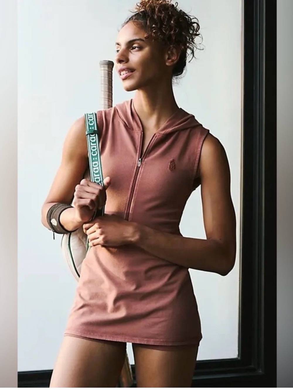 Free People tennis Skortsie Sleeveless Hooded Romper in sequoia